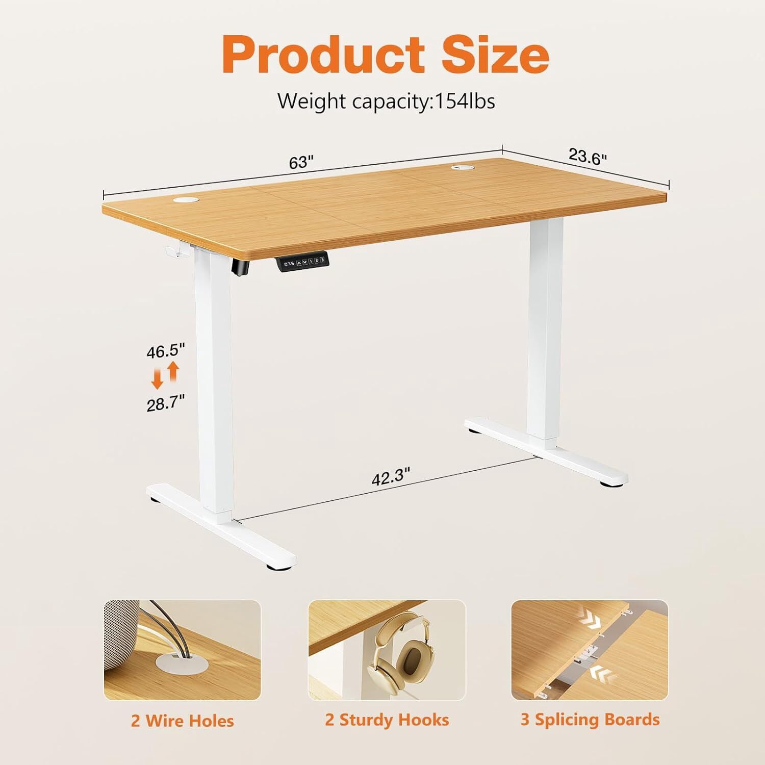 AENKYO Electric Height Adjustable Standing Desk with T-Shaped Metal Frame, Ergonomic Home Office Workstation for Computer, Modern Sit to Stand Desk，Yellow