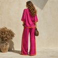 thumbnail image 4 of Szluipve Linen Sets for Women 2 Piece 2 Piece Linen Outfit Contrast Trim 3/4 Sleeve Crew Neck Top & Wide Leg Pants Set Loose Casual Beach Vacation Tracksuit Suit Saffron L, 4 of 7