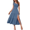 thumbnail image 6 of New Summer Fashion Women's One-shoulder Pleated Layered Hem Split Dress, 6 of 10