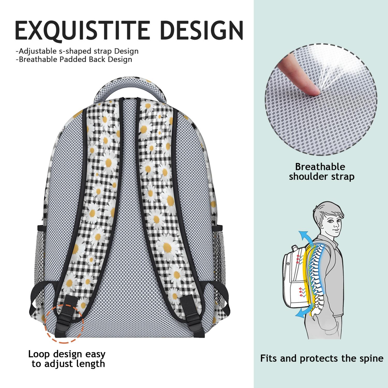 Daisy with Inspirational Quote Backpack - Retro & Aesthetic with Padded Back Panel