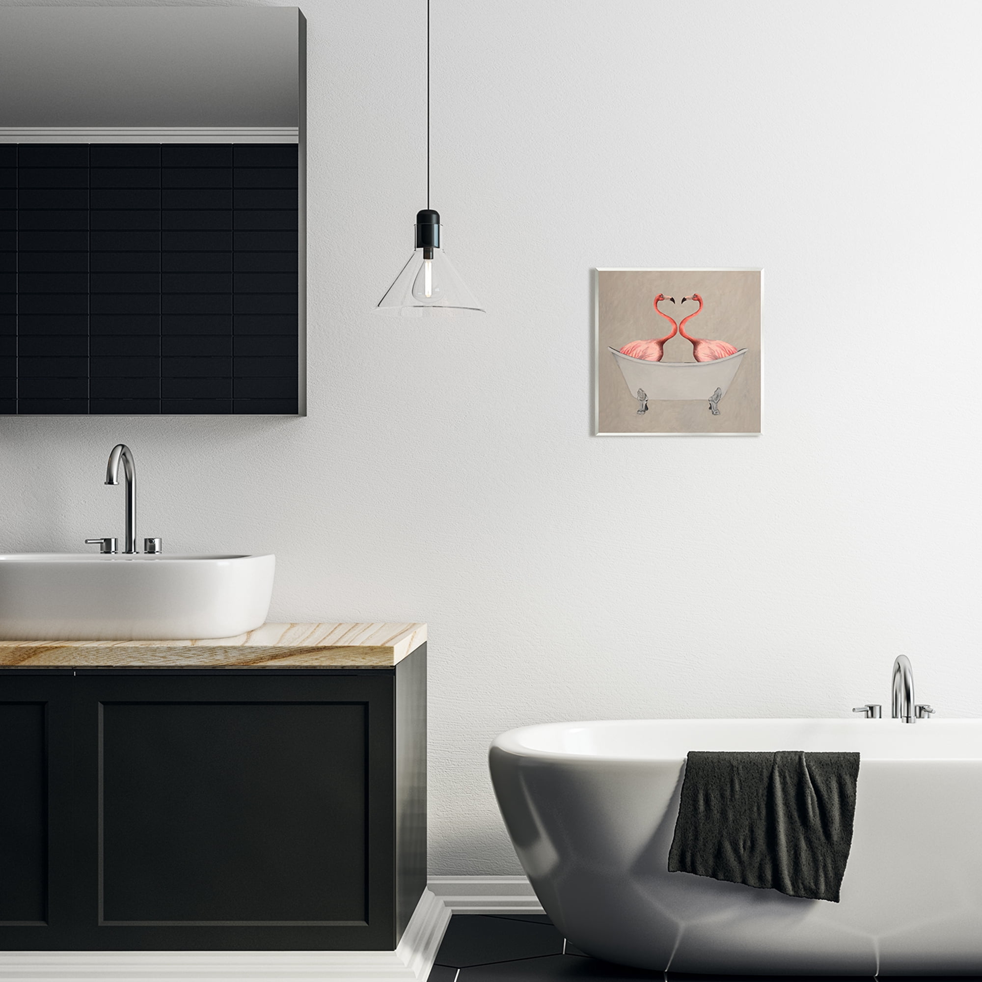 Stupell Industries Flamingos In Tub Beige Bathroom Animals & Insects Painting Unframed Art Print Wall Art