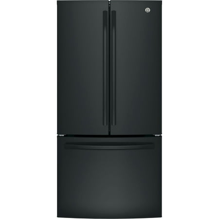 GE GNE25JGKBB - Refrigerator/freezer - freestanding - width: 32.8 in - depth: 37.5 in - height: 69.7 in - 24.8 cu. ft - french style with water dispenser - high gloss