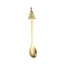 CuiLiyq Stainless Steel Christmas Coffee Spoon, Dessert Fruit Ice Cream Iced Tea Spoon with Christmas Tree Decoration, Coffee Teaspoons for Home Wedding Party Restaurant (Gold)