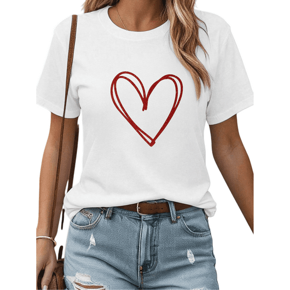 White Graphic Tees Leopard Print Heart Tshirt Shirts S-5XL Trendy Animal Print Tops