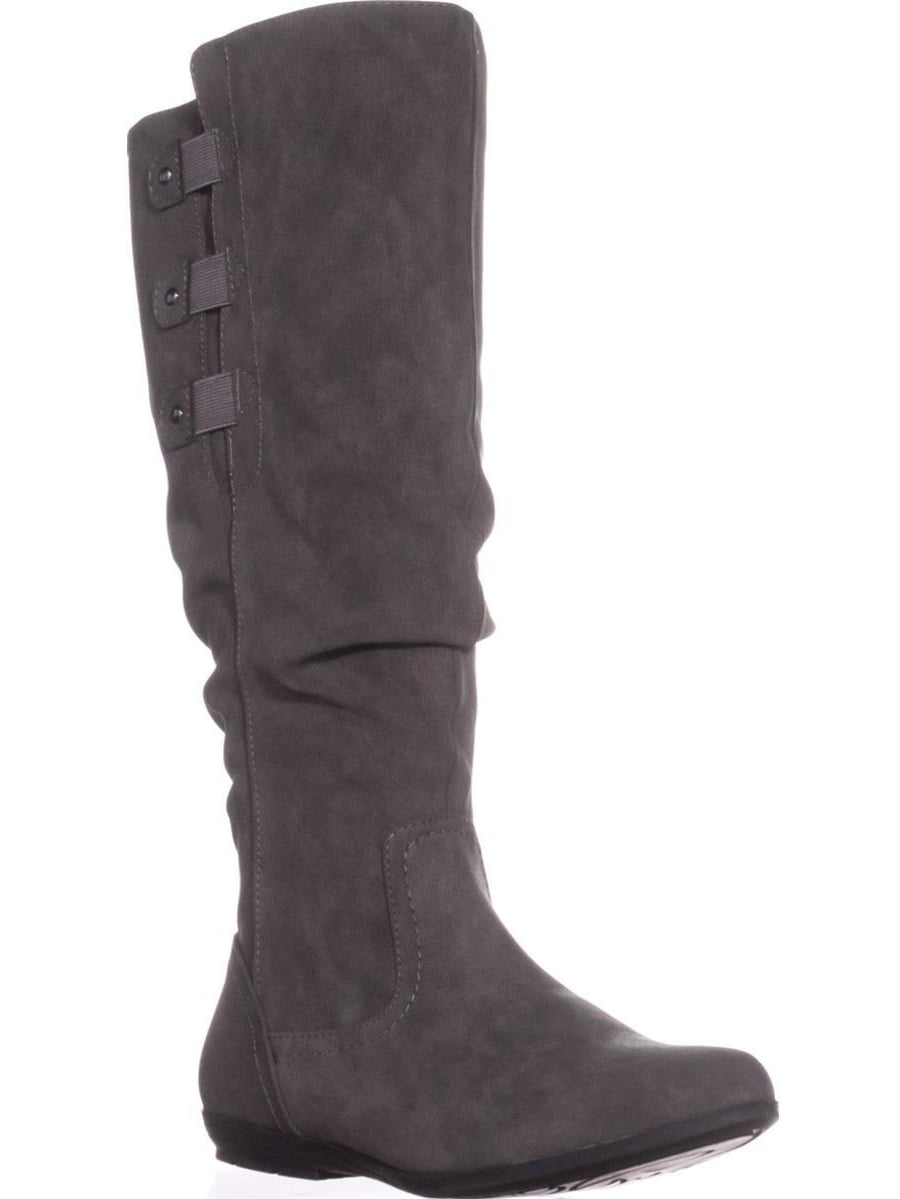 White Mountain - Womens Cliffs by White Mountain Felisa Wide Calf Flat Boots, Charcoal, 7 US 