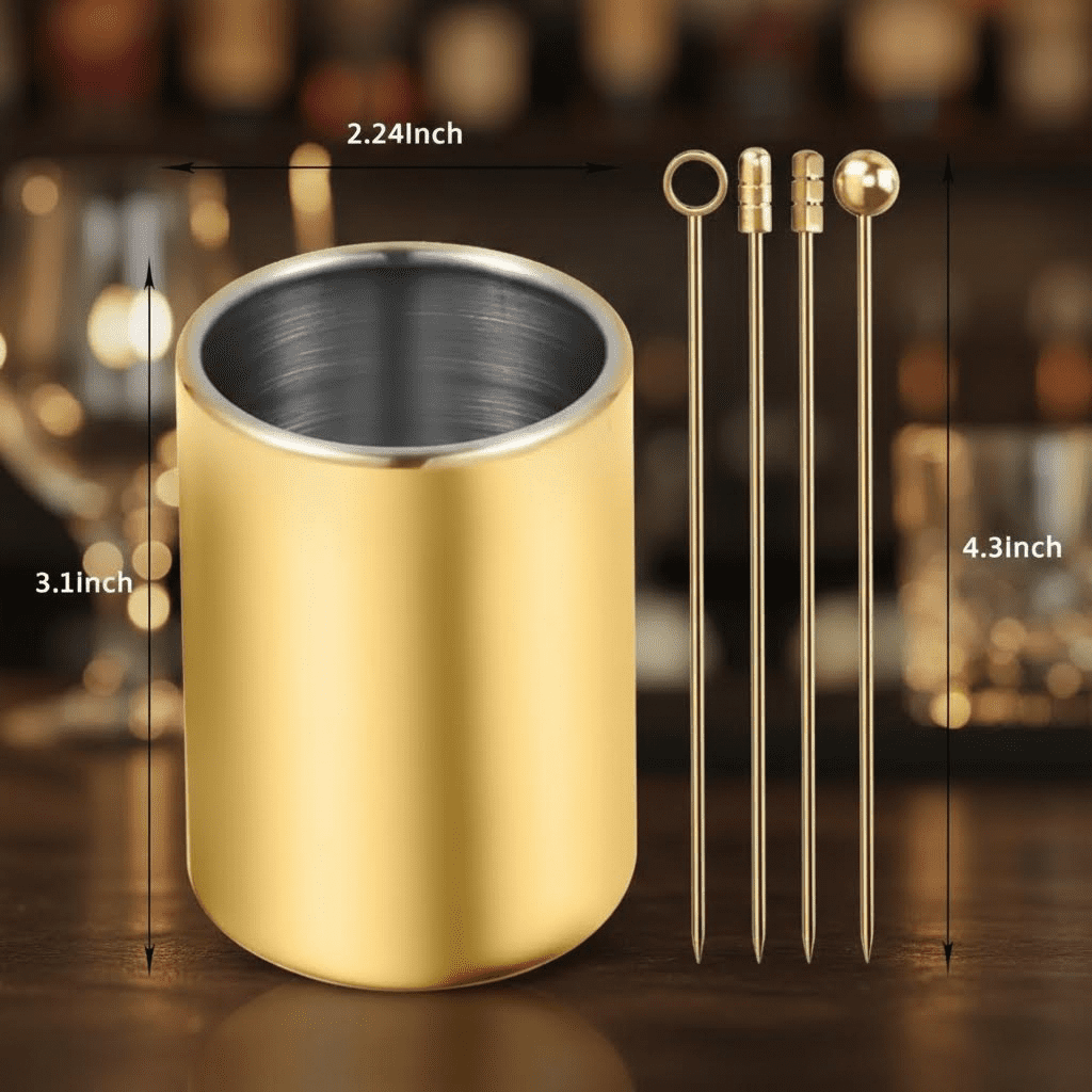 12-Piece Reusable Stainless Steel Cocktail Picks Set with Holder - 304 Grade Garnish Skewers for Olives, Fruit, Appetizers, Bloody Mary, and Martinis