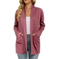 thumbnail image 2 of WTOBBY Women's Lightweight Cardigan Sweater Open Front Long Sleeve Thin Knit Jacket Casual Loose Fit Cover Up with Pockets Breathable Layer for Spring Fall,Pink S, 2 of 5