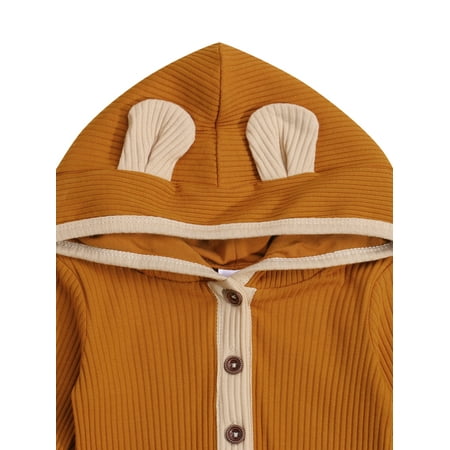 

LSFYSZD Baby’s Casual Long Sleeve Jumpsuit Fashion Contrast Color Button Round Neck Hooded Romper