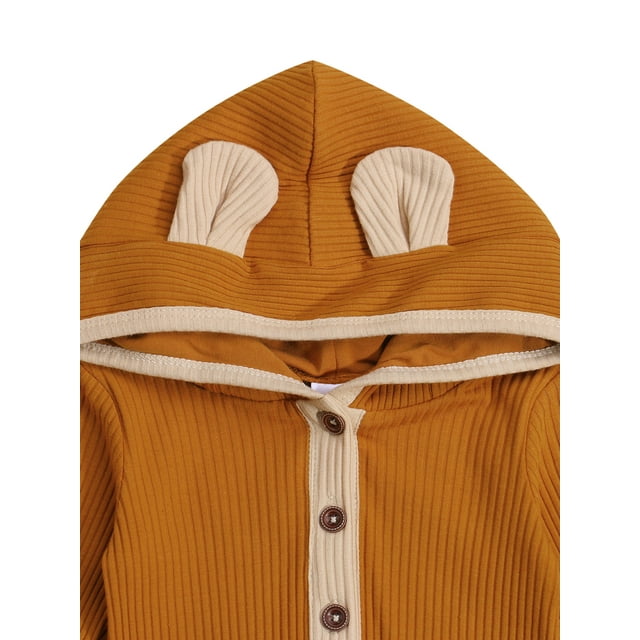 Kmbangi Combinaison à Capuche pour Bébé à Manches Longues, Col Rond, Boutons, Couleurs Contrastantes