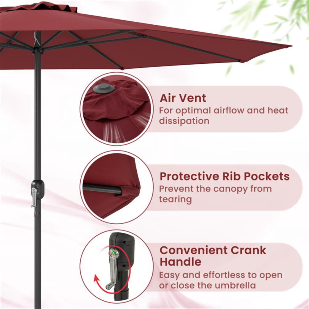 Resenkos Outdoor Garden Umbrella,Market Umbrella,12 Feet Patio Umbrella with Crank Handle and 8 Sturdy Ribs-Red