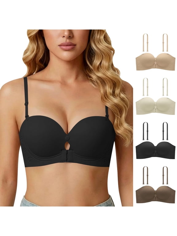 Miorin Under $2 Women's Push-Up Bra Wireless Seamless Padded Everyday Bra with Adjustable Straps and Front Keyhole Detail Comfortable Smooth Cup Bras for Women