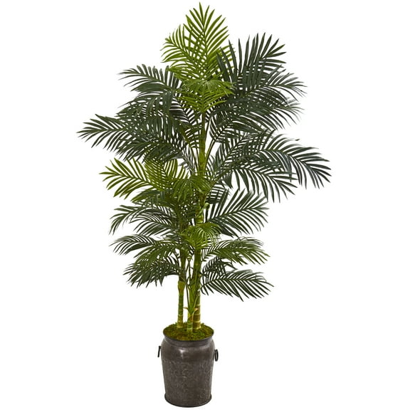 Nearly Natural 7' Golden Cane Artificial Palm Tree in Decorative Planter, Green