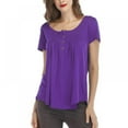 thumbnail image 3 of CNKOO Ladies‘ Summer  Neck Pleated Button Loose Short-Sleeved T-Shirt Solid Color Breathable Tops, 3 of 8
