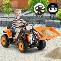 12V Kids 3 Speeds Ride on Excavator Orange Electric Car Construction Vehicle Digger with Bluetooth, Remote Control, Microphone Jack, Music, Lights