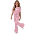 thumbnail image 6 of fatyb Girls Clothes 2 Piece Outfits Short Sleeve Tees Tops Flared Long Pants Kids Summer Casual Sets, 6 of 7