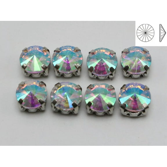 EOEMY 50 Clear Ab Crystal Glass Round Rivoli Sewing Rhinestones Rose Montees Beads 8mm