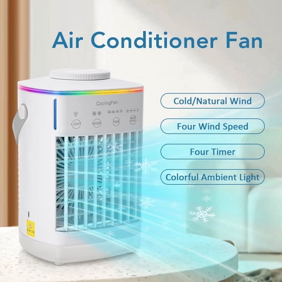 Portable Air Conditioner with Mist,4 Speeds 4 Timer, Mini Air Cooler with 700ml Water Tank, USB Desktop Cooling Fan, Quiet Personal Fan with 7 Color Light for Bedroom Office