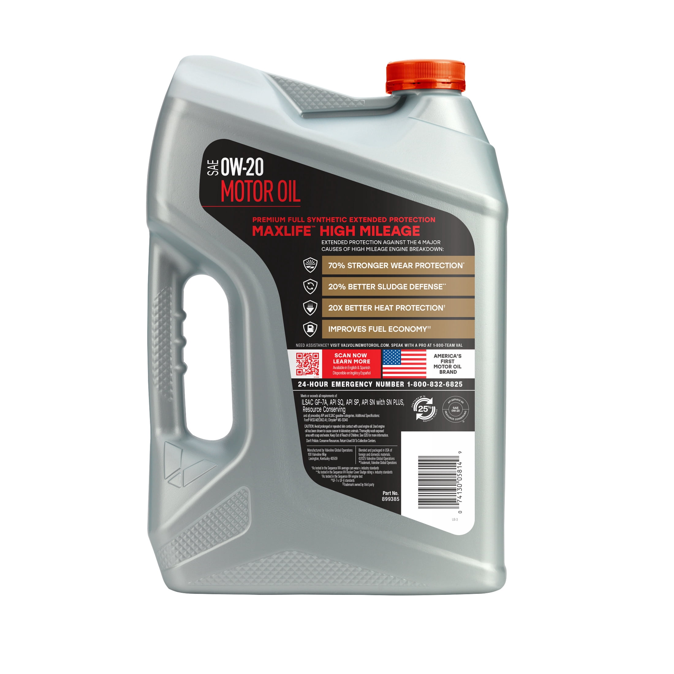 Valvoline MaxLife Extended Protection Full Synthetic High Mileage 0W-20 Motor Oil 5 Quart