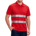 thumbnail image 2 of TOMVIGX Men's Polo Shirts Short Sleeve Reflective High Visibility Safety Moisture Wicking Shirts Outdoor Night Running Cycling Breathable Quick Dry Workout Shirts Red 3XL, 2 of 5