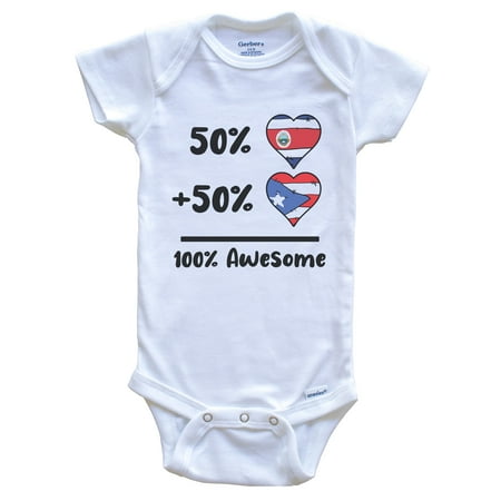 

50% Costa Rican Plus 50% Puerto Rican 100% Awesome Costa Rica Puerto Rico Heart Flags Baby Bodysuit