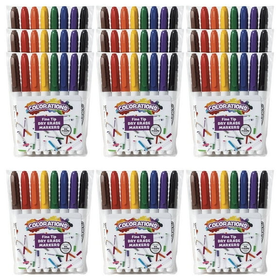 Colorations 12 Packs of Dry Erase Markers, Fine Tip, 12 Sets