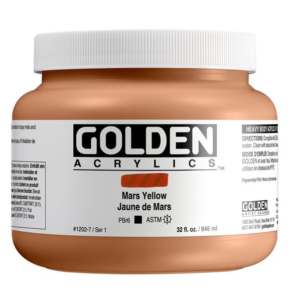 Acryliques pour Corps Lourd par GOLDEN, Jaune Mars, Pot de 32 fl oz, Peinture Acrylique Professionnelle, Opaque