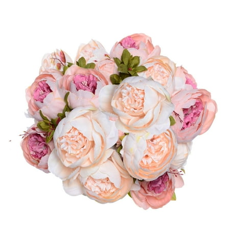 Coolmade Fake Flowers Vintage Artificial Peony Silk Flowers Wedding Home Decoration,Pack of 2 (Light