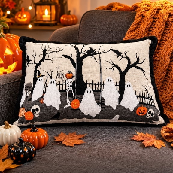 Halloween Festive Pillows,Pumpkins Light Up LED Accent Throw Pillow, Halloween Autumn Fall Harvest Home Living Room Couch Sofa Chair