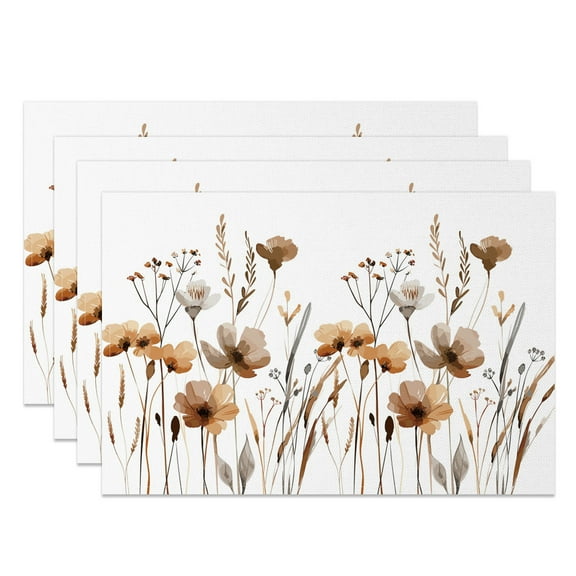 MIZHONA Brown Floral with Butterfly Placemats Set of 4,Spring Flowers Table Mats for Table Decorations 12x18 in