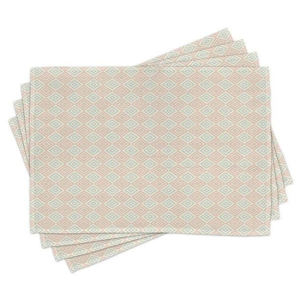 Attracktive shabby chic placemats Shabby Chic Placemats Set Of 4 Vintage Style Nested Diamond Line Tile Pattern Ornament Washable Fabric Place Mats For Dining Room Kitchen Table Decor Peach Coral Pale Blue By Ambesonne