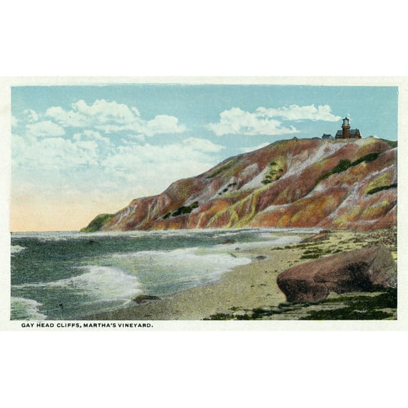 Oak Bluffs, Massachusetts, Martha's Vineyard, Gay Head Cliffs View (16x24 Giclee Gallery Art Print, Vivid Textured Wall Decor)
