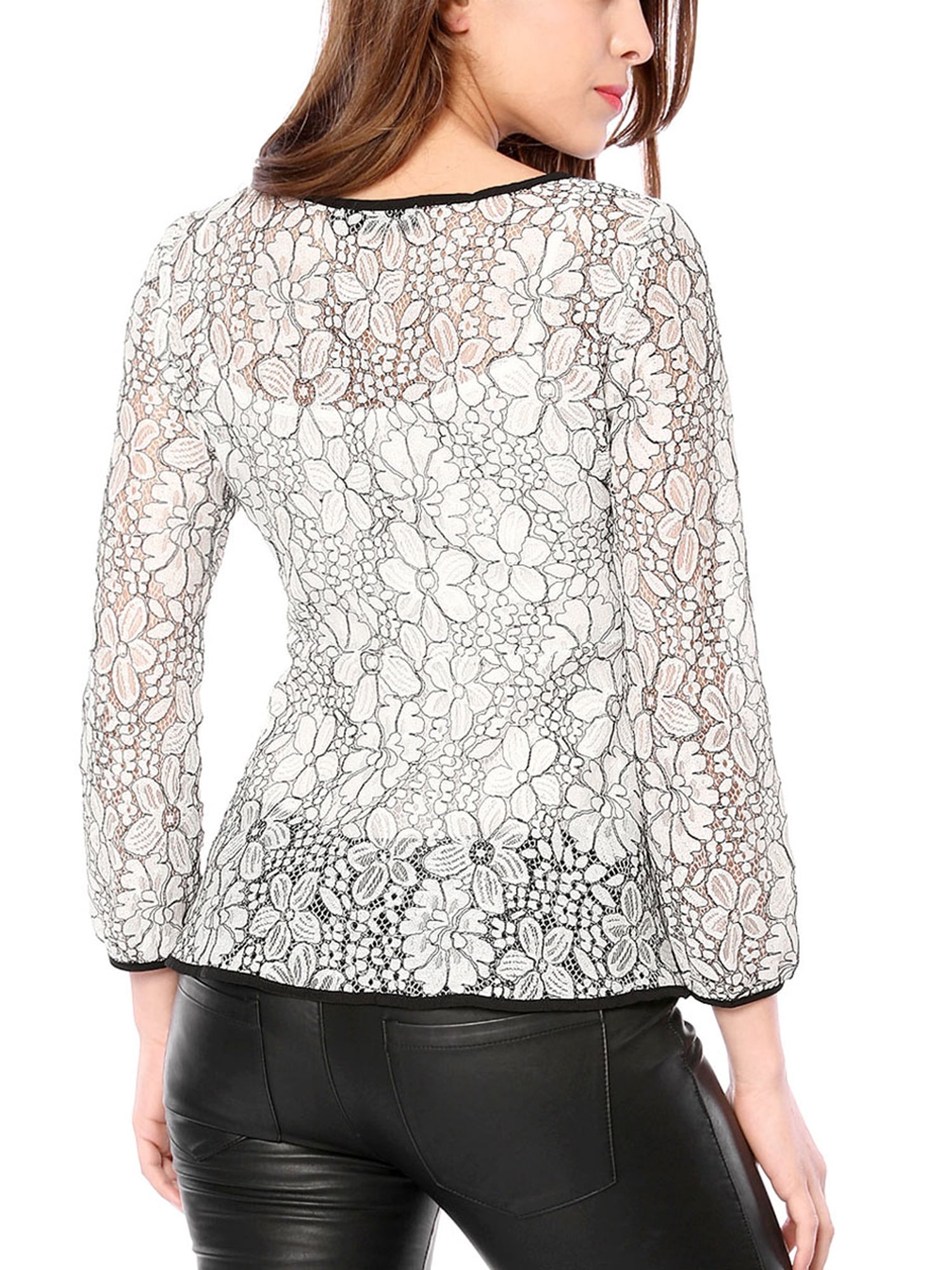 DARING DIVA Self-Tie Waist Semi Sheer Peplum Top XL White