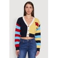 thumbnail image 2 of Womens Daisy Color Block Patch Cropped Button Front Cardigan, 2 of 5