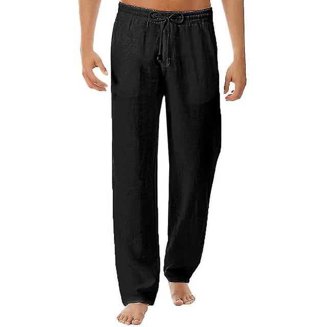 Pantalones holgados con apariencia de lino para hombre, pantalones casuales de yoga para playa con cintura elástica