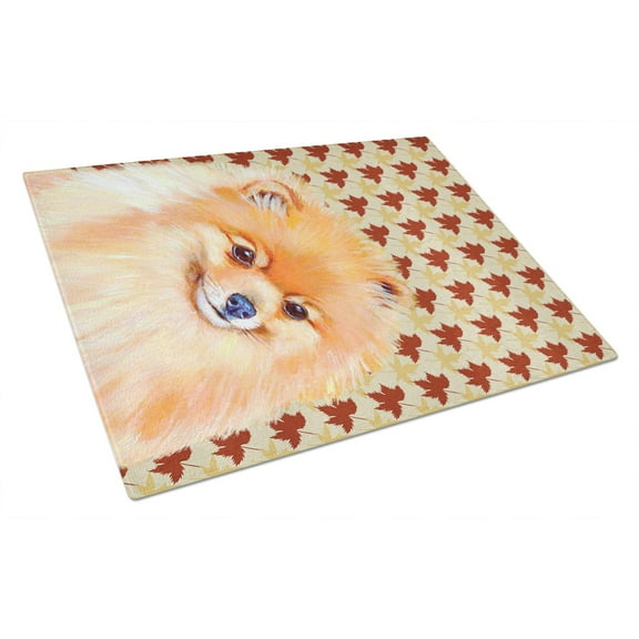 Caroline's Treasures Pomeranian Fall Leaves Portrait Glass Cutting Board Large