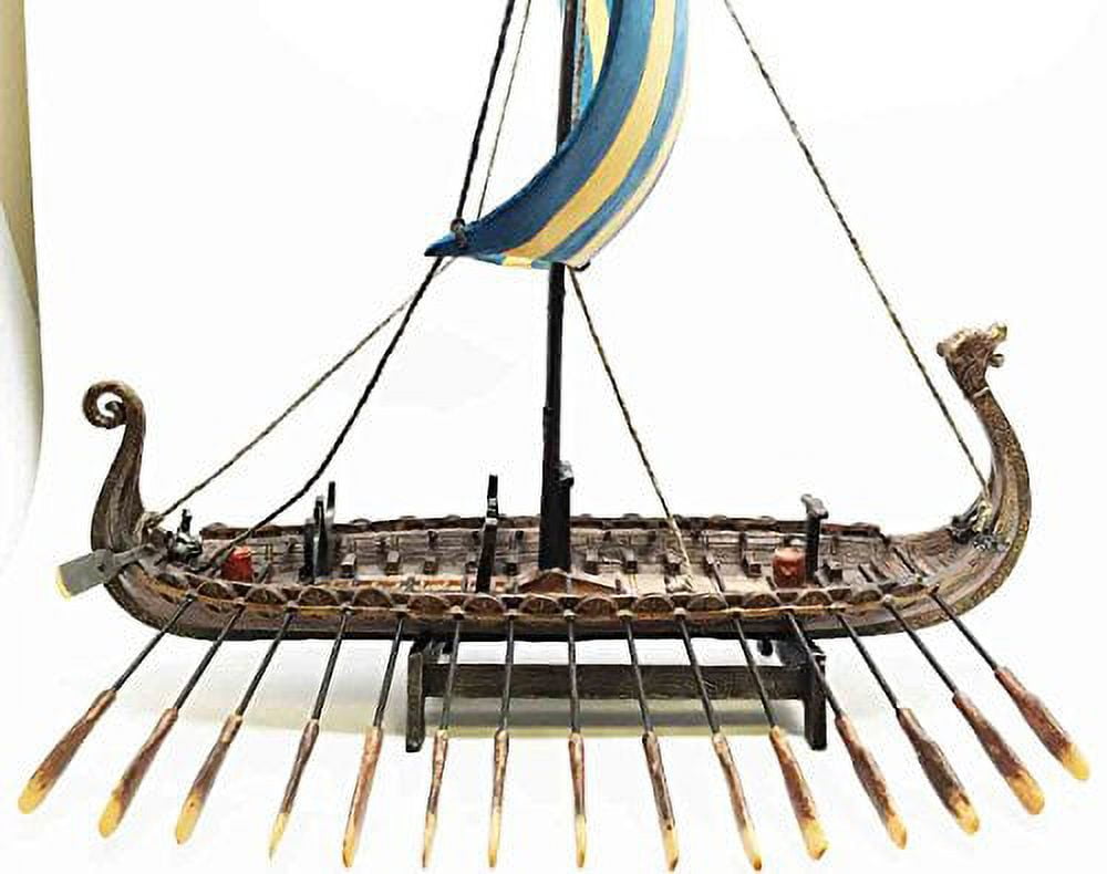 Scandinavian Viking Middle Ages War Ship Vessel Battle Longship Prototype Sculpture Figurine With Stand