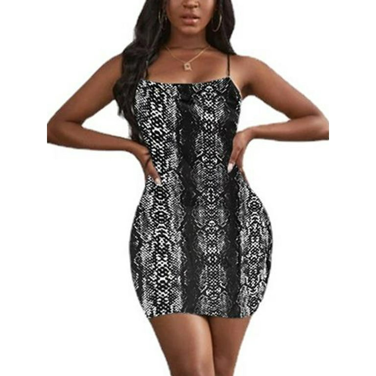 Eleluny Women Sexy Snake Print Mini Dress Bodycon Sleeveless Holiday Casual Dress Grey L Walmart