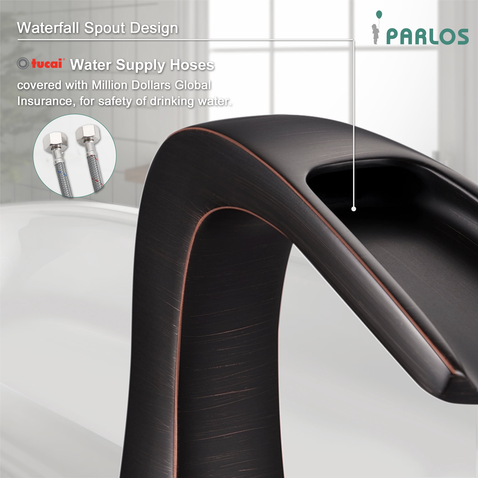 Parlos 2-Handle Widespread Waterfall Roman Bathtub with Hot & Cold Supply Lines, Oil Rubbed Bronze