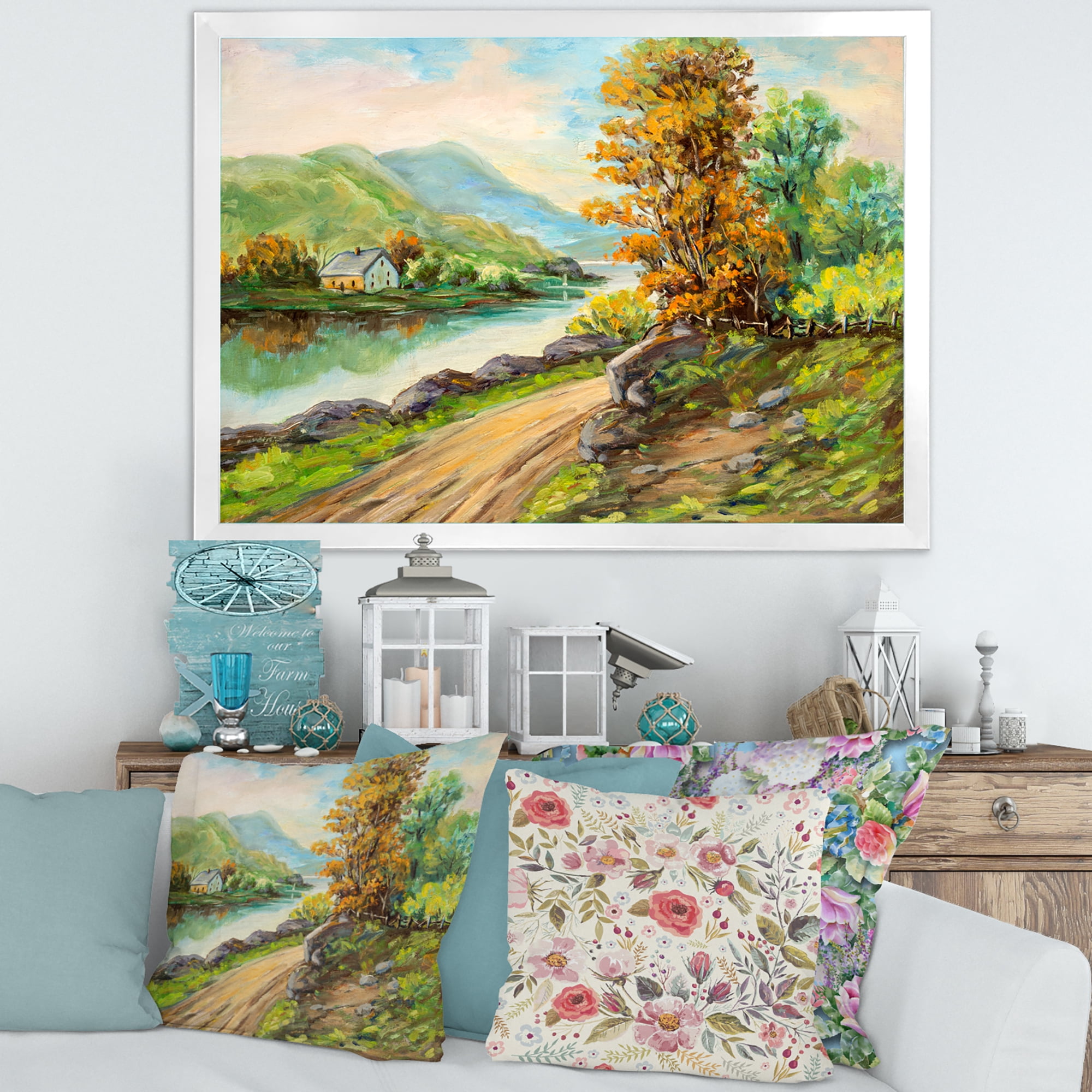 Designart 'The River By The Rural Road' Traditional Framed Art Print