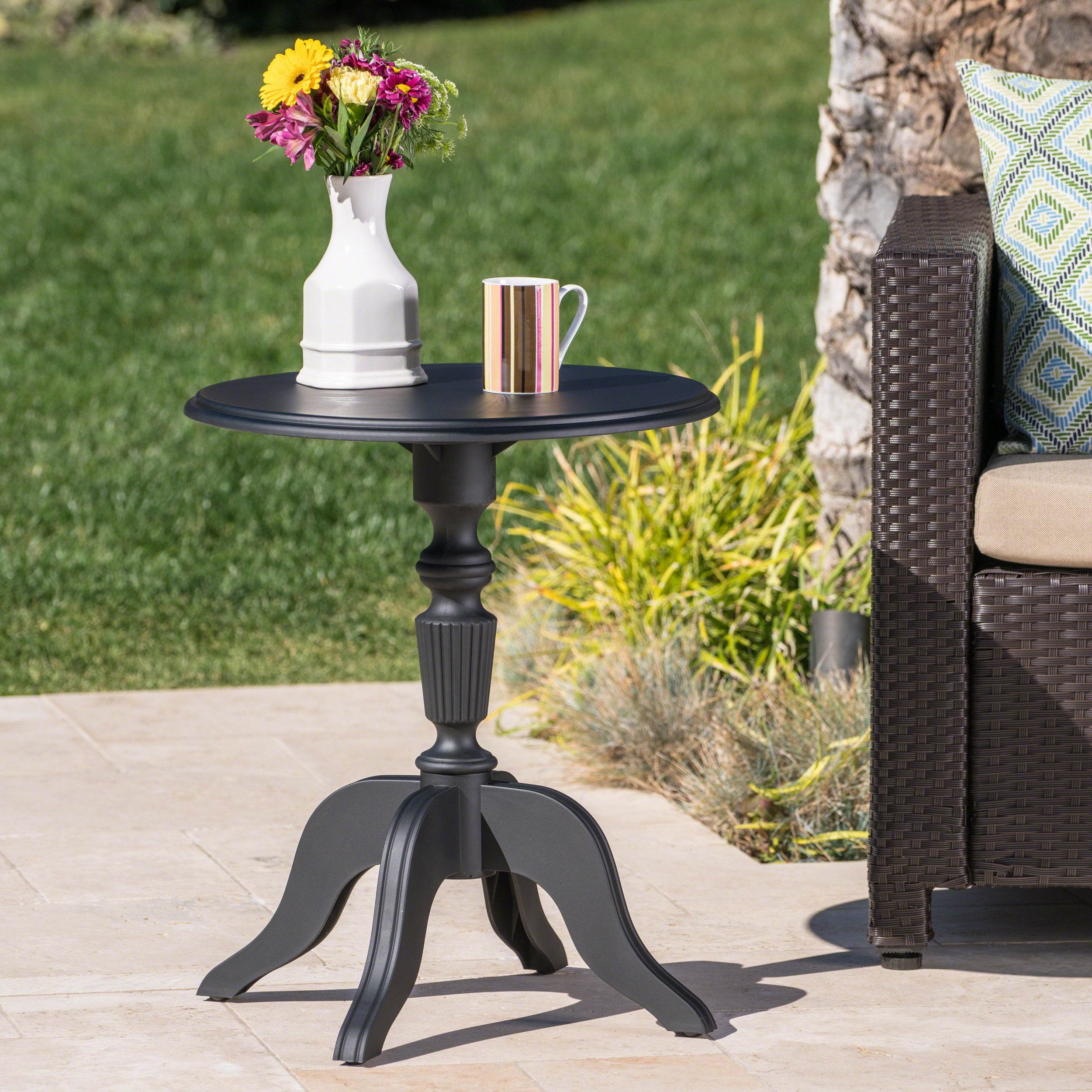 Brande Outdoor Plastic Nylon Side Table, Classical Black