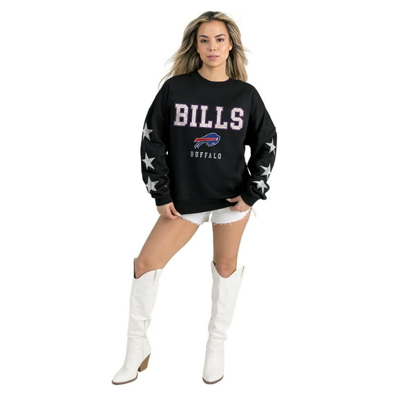 Women's Gameday Couture Black Buffalo Bills Velocity Relaxed Rhinestone Pullover Sweatshirt