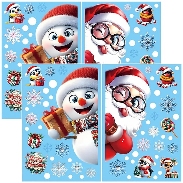 Vinil Ventana Oficina WinterSight03 2Pzas 2x60 Vinilos Muñeco Nieve/Santa Claus 1-25.5cm PVC Electrostático Mate Multico