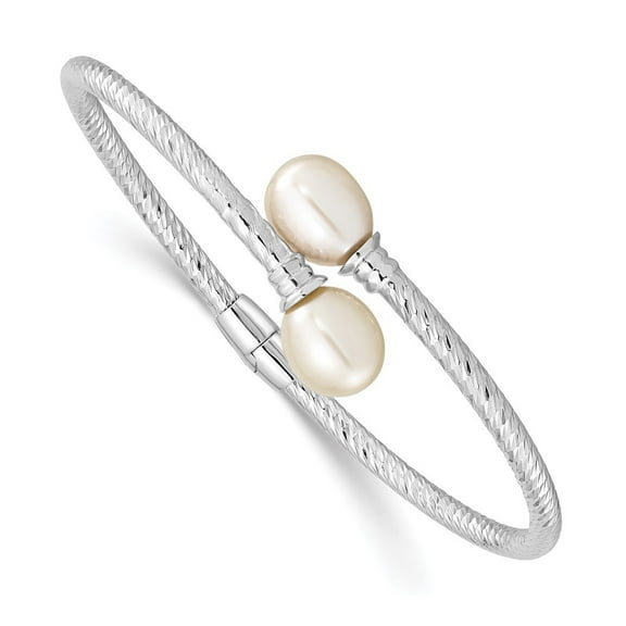 Auriga 925 Sterling Silver 8-9mm White Rice Fwc Pearl Hinged Bangle 6.5inch for Women