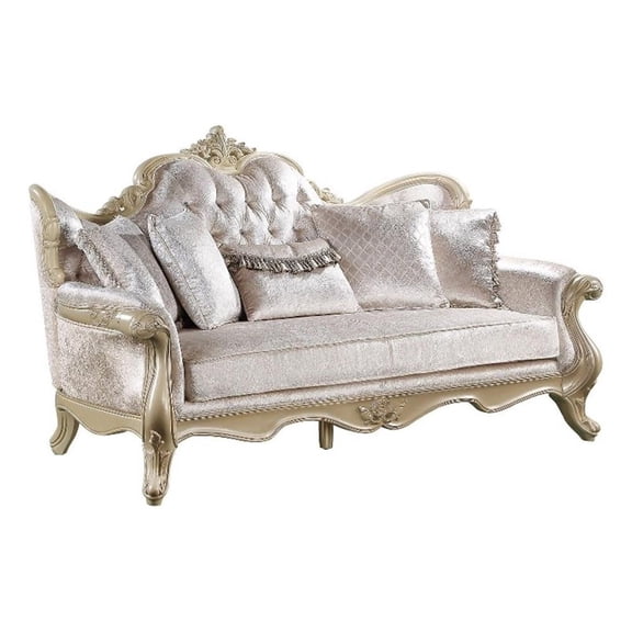 ACME Libertee Wood and Fabric Upholstered Sofa with 5 Pillows in Beige/Champagne