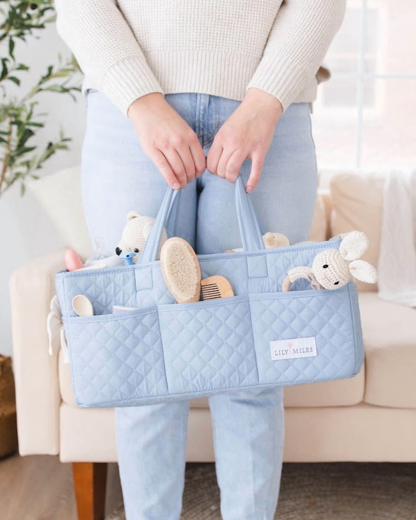 Lily Miles Baby Diaper Caddy Organizer, Quilted Nursery Storage Organizer for Newborn Essentials and Diaper Changing Station, Gift for Baby Shower and Registry Must-Have (Baby Breeze)