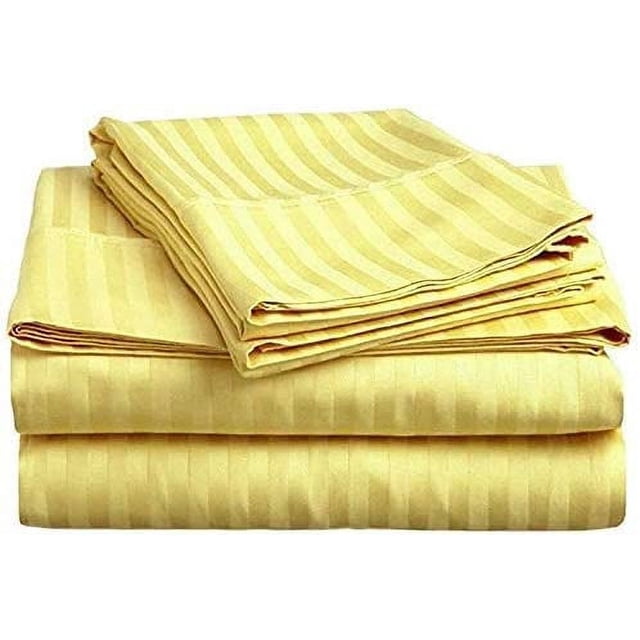 600 Thread Count 100% Egyptian Cotton 4-Piece Bed Sheet Set (1 Flat, 1 Fitted Sheet, 2 Pillow Covers) 24 Inches Deep Pocket Size Stripe Pattern