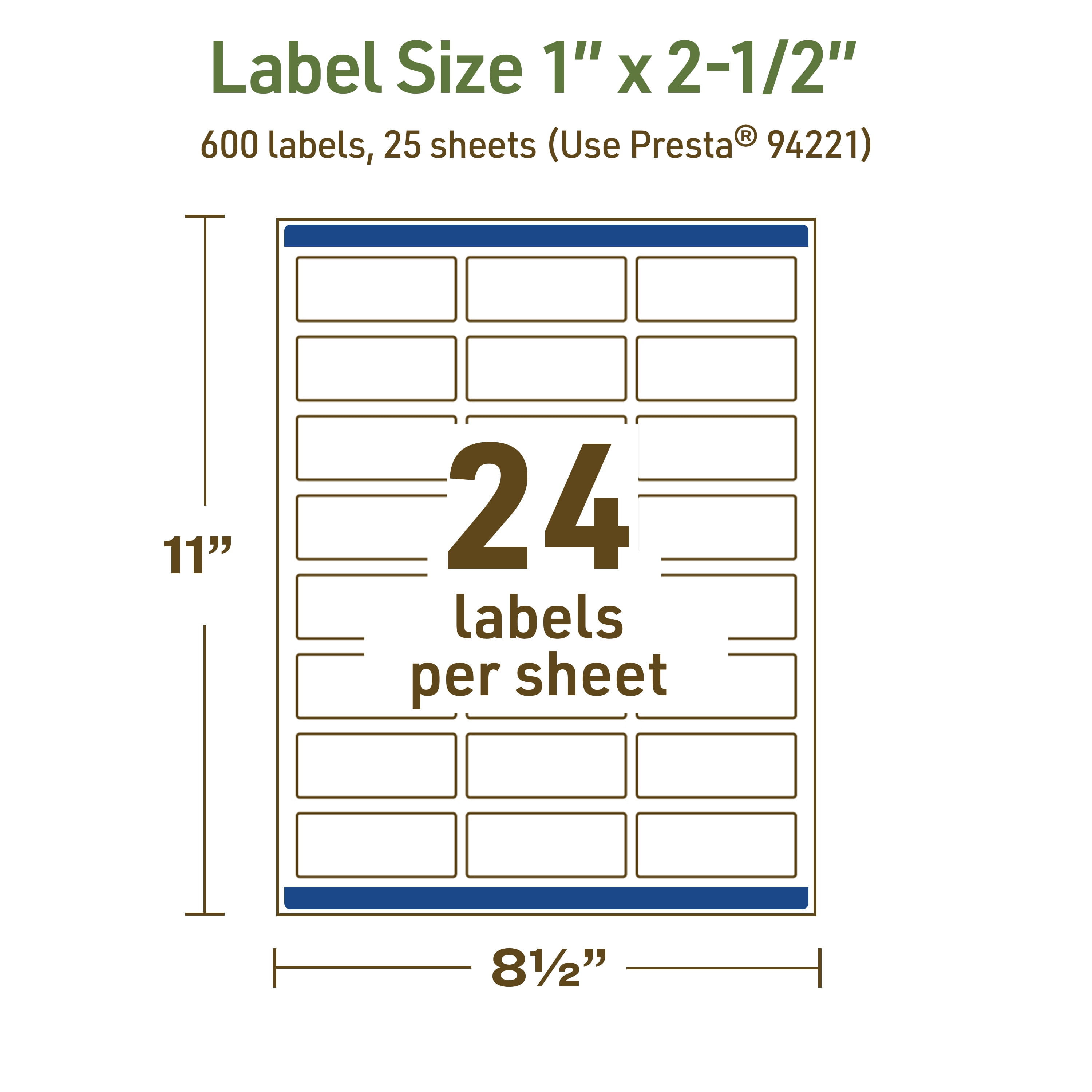 Avery Dissolvable Rectangle Labels, 1" x 2.5", 600 Labels