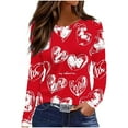 thumbnail image 2 of Craaazy Valentine T-Shirts for Women Fashion Round Neck Casual Long Sleeve Heart Printed Tops Gifts, 2 of 6