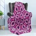 thumbnail image 4 of Floral Soft Flannel Fleece Blanket, Trippy Flower Motif with Modern Lace Effects and Dots Victorian Swirls Print, Cozy Plush for Indoor and Outdoor Use, 70" x 90", Magenta Pink Plum, by Ambesonne, 4 of 5