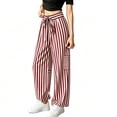 thumbnail image 2 of ZHYou No Boundarie Womens Striped Pants Casual Drawstring High Waist Wide Leg Cute Stylish Loose Fit Trousers,Pink,Size XL, 2 of 5